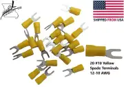 20x #10 Yellow Spade Terminal 12-10 AWG Wire Electrical Connector Fork Crimp FS