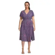 Terra & Sky Women's Plus Size 4X (28W-30W) Surplice Midi Dress boho paisley blue