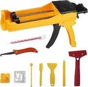 Zyklonix Double Caulking Gun,Dual Epoxy Gun for 400 mL(13.5 fl oz,1:1 Mix Ratio),Manual Dual Component Adhesive Applicator with 9 Pieces Caulk Tools,Yellow