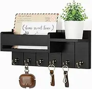 Key Holder Wall Mount - Key Hooks for Wall Decor Living Room - Wooden Key Hanger Rack and Mail Organizer with Shelf for Home Essentials - Modern Entryway House Decor Aesthetic