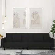2-Seater Sofa Bed with Two Pillows Black Velvet Home Sofa