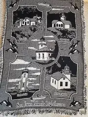 WOVEN AFGHAN Blanket Throw Wall Hanging SAN JUAN LIGHTHOUSES Washington NEW