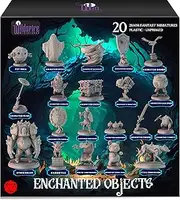 Wildspire 20 Enchanted Objects - Magical Animated DND Miniatures 28mm for Dungeons & Dragons, Bulk D&D Figures, Fantasy Spell Effects, Grey
