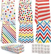 24 Pcs Party Favor Paper Bags with Stickers, 6 Patterns Colorful Gift Tag Wrapping Candy Bags for Kids Birthday, Wedding, Baby Shower, Crafts and Party Supplies,24 * 13 * 8cm