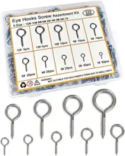 220-Piece Eye Screws Assortment Kit with 9 Sizes - Nickel Plated Rust-Resistant