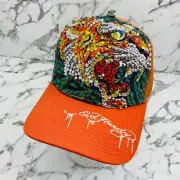 Men's Ed Hardy Tiger Orange | Multicolor Rhinestone Trucker Hat NWT