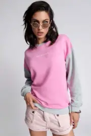 NEW OneTeaspoon ONE TEASPOON Womens Bleach Unisex Logo Sweater Rose