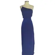 Aidan Mattox Women's Formal Dress Size 18 Blue Satin One Shoulder Cut Out Gown