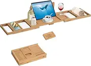 Bath Caddy Tray,Bamboo Tray with Adjustable Tablet Holder,Wine Glass Slot,Towel Aroma Tray,Bathroom Accessories - Gifts for Women,Bath Products for Women