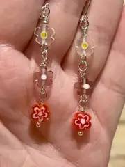 New Gorgeous Dainty Winter Flowers Millefiori Glass Earrings