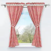 New product,Set of 2 Blackout Curtains Perforated with 2 Plaid Window Decorations for Interior Bedroom Red H/W 120/80cm