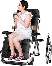 Zero Gravity Lounge Chair, Sun Lounger Folding Reclining Chair, Premium Ergonomic Patio Recliner Folding Reclining Zero Gravity Chair Supports Over 440lbs/200kg Lounge Chair (Color : Black Cushion)