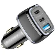 BlitzWolf® BW-BC4 115W 3-Port USB PD Car Charger Adapter 2 USB-C+USB-A PD QC FCP AFC SCP Fast Charging for iPhone 16 16