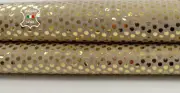 METALLIC GOLD POIS PRINT ON BEIGE Goatskin Leather hides skins 3+sqf 0.9mm C4006