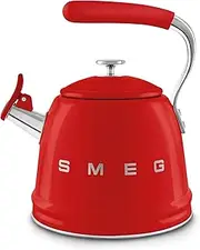 [Smeg] WKF01RD Whistling Kettle, Stainless Steel, 2.3 L Capacity, Removable Lid and Measuring Spout, Induction Compatible, Red