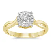 Solitaire Look Crossover Shoulder Ring with 1/5ct of Diamonds in 9kt Yellow Gold