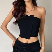 Plain Asymmetrical Tube Top Black - L