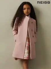 Reiss Pink Kia 9-13 yrs Wool Blend Funnel Neck Coat (B06335) | $245
