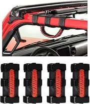 YMHHefy Roll Bar Grab Handles Straps Handles Compatible with Jeep Wrangler YJ TJ JK JL & Gladiator JT 1985-2022 Black with Red Grip Handles 4Pcs