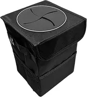 Car Trash Can with Lid and Storage Pockets - Leakproof Organizer, Waterproof Garbage Can, Bag Hanging Automotive Garbage Can, Multipurpose Trash Bin for Car, 2.7 Gallons, Black