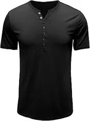 [VgueElegc] Men's Muscle Slim Henley Shirt Gym Workout Athletic Shirt Tees with Button Crewneck T-Shirt for Men
