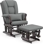 Stork Craft Tuscany Custom Glider and Ottoman with Free Lumbar Pillow, Espresso/Grey