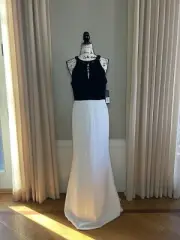 NWT Aidan Mattox Black White Wedding Party Halter Neck Gown Size 12