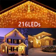 Christmas Icicle String Lights 216 LEDs Outdoor Curtain Light Xmas Wedding Decor