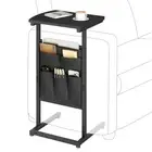 C Shaped End Table with Storage Bag, 28.3" Tall Small Side Table for Couch,