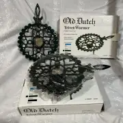 Vintage Cast Iron Green Enamel Old Dutch Trivet/Warmer New Heart Design