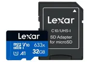 Lexar High-Performance 633x 32GB microSDHC / microSDXC UHS-I Card BLUE Series without adaptor including 1080p Full-HD, 3D, and 4K UHD video1. These C