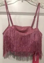 NWT Shein Icon Shiny Pink Fringe Crop Top / Bra Top Womens Size 2