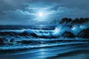 Night Ocean #5C-BNO-6, 24x36, 100% Hand Painted Oil Painting on Canvas,