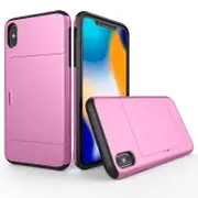 Catzon Slim Armor Case Wallet Card Holder Sliding Cover CPinkit Card Slot ID Pocket Dual Layer TPU Bumper Phone Case for iPhone (Pink)