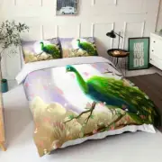 Wonderful Green Peacock 3D Quilt Duvet Doona Cover Set Pillow case Print