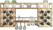 Wall Mounted Wine Rack with Hanging Wine Glass Rack Mini Bar Liquor Cabinet Bar Bottle Display Shelf Whiskey Shelf Wine & Glass Storage Cabinet for Home Bar Dining Room.