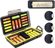 24 Slots AA AAA Battery Storage Case with Battery Tester Functions for 14pcs AA Batteries + 10pcs AAA Batteries, Water-Resistant Anti-Shock Protector, with Carabiner x 1