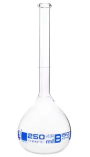 Eisco Labs 250ml Volumetric Flask with Rimmed Neck - Class B Borosilicate Glass