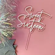Sweet 16 Topper,Acrylic Golden 16 Cake Topper,Sixteenth Birthday Cake Topper,Happy 16 Cupcake Picks for 16th Birthday Wedding Anniversary Party Cake Decorations Supplies