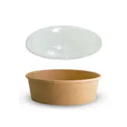 50 X Brown Kraft Paper Food Bowls And Lids 500Ml