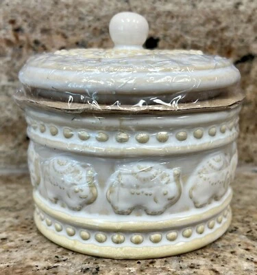 CYNTHIA ROWLEY CREAM ELEPHANT CERAMIC APOTHECARY JAR COTTON-BALL CONTAINER