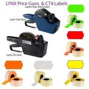 CT4 PRICE GUN LABELS SIZE 26MM X 12MM IN 5 COLORS & C6 GUN & LYNX LITE GUN NEW