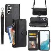 Zipper Pocket Anti-fall Leather Stand Phone Case For Samsung Galaxy A25 5g, With 2 Straps
