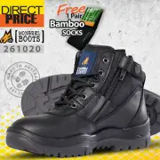 Mongrel Work Boots Steel Toe Safety Zip Sider Press Stud. Black Lace Up 261020