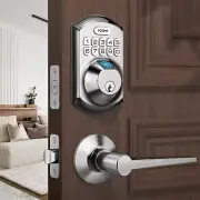 TE002L Fingerprint Door Lock with 2 Lever Handles, Keyless Entry Deadbolt wit...