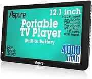 aspure 12 Inch HD Portable Digital DVB-T2 TFT HD Screen Freeview LED TV for Car,Caravan,Camping,Outdoor,Kitchen.Built in 4000mAh Battery Television/Monitor with Multimedia Player FM function USB card
