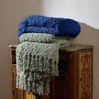 Amélie Home Textured Mulberry Throw Blanket Handmade with Tassels Chunky Soft Fl