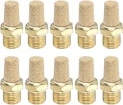 uxcell 1/8" PT Brass Pneumatic Muffler, 10 Pcs Protruding Sintered Exhaust Air Compressor Muffler Filters Solenoid Valve Fitting for Valves Cylinders Oil Tanks Air Tools, Golden