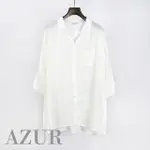 【AZUR】日系休閒棉麻透氣七分袖襯衫-白