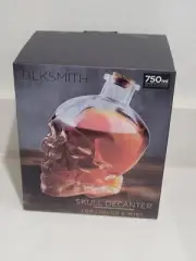 Skull Glass Decanter Bottle with cork, 750 ml, Liquor or Wine Bottle BlkSmith 7"